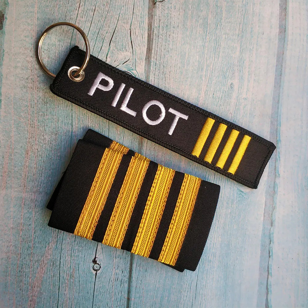 Kit 3 Chaveiros Bordados de Aviação Piloto e Barretas (Epaulets)