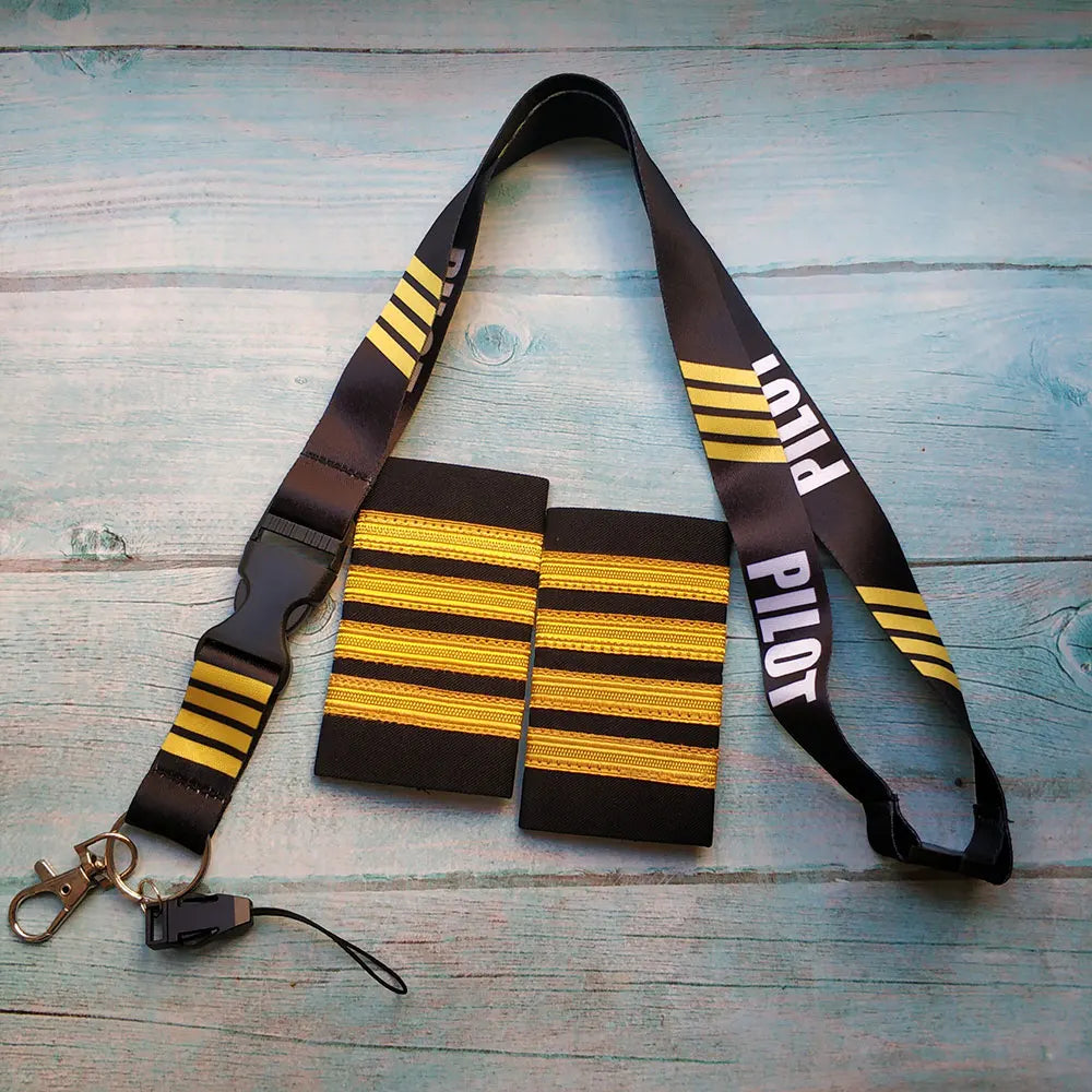 Kit 3 Chaveiros Bordados de Aviação Piloto e Barretas (Epaulets)
