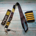 Kit 3 Chaveiros Bordados de Aviação Piloto e Barretas (Epaulets)