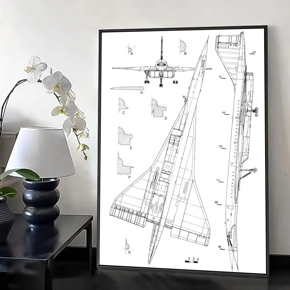 Poster Minimalista de Estrutura Aeronáutica Desenho Técnico Boeing