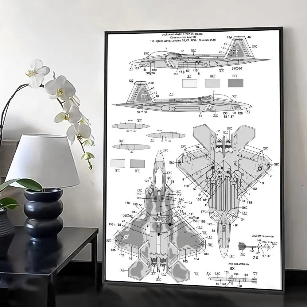 Poster Minimalista de Estrutura Aeronáutica Desenho Técnico Boeing