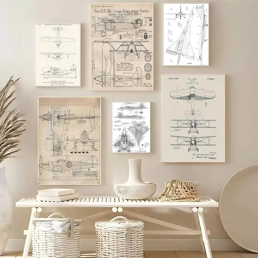 Poster Minimalista de Estrutura Aeronáutica Desenho Técnico Boeing