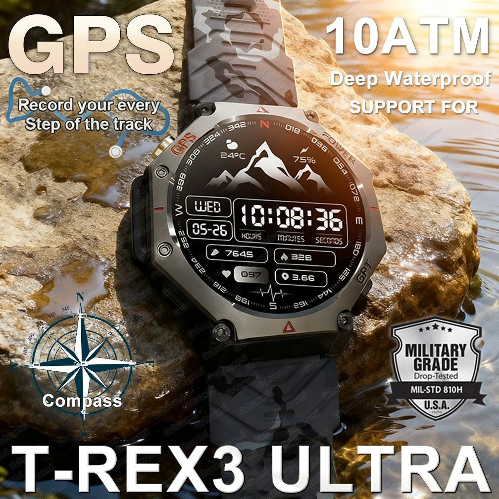 Smartwatch Militar T-Rex 3 Ultra GPS – Tela AMOLED, Bússola & Prova D'Água 10ATM