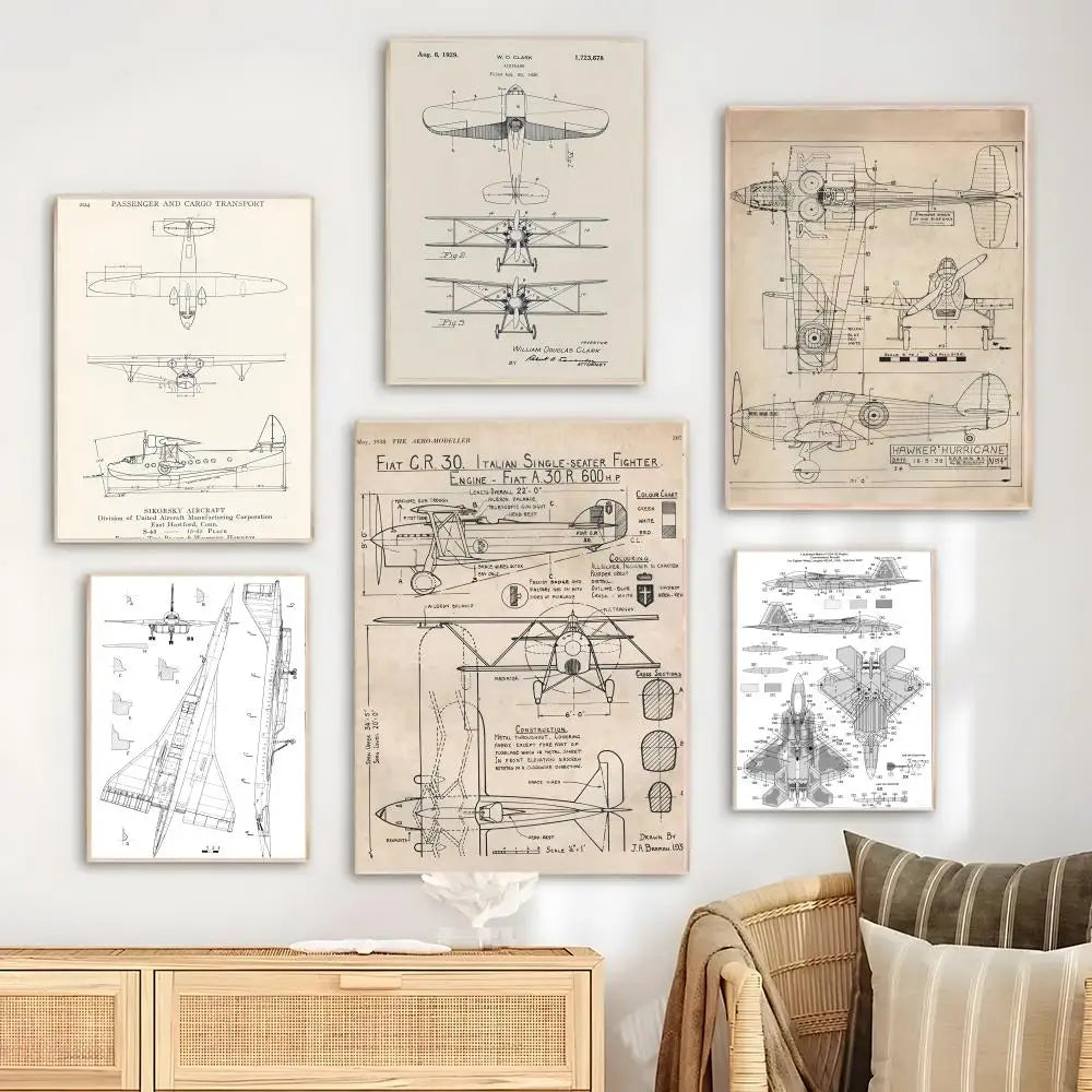Poster Minimalista de Estrutura Aeronáutica Desenho Técnico Boeing