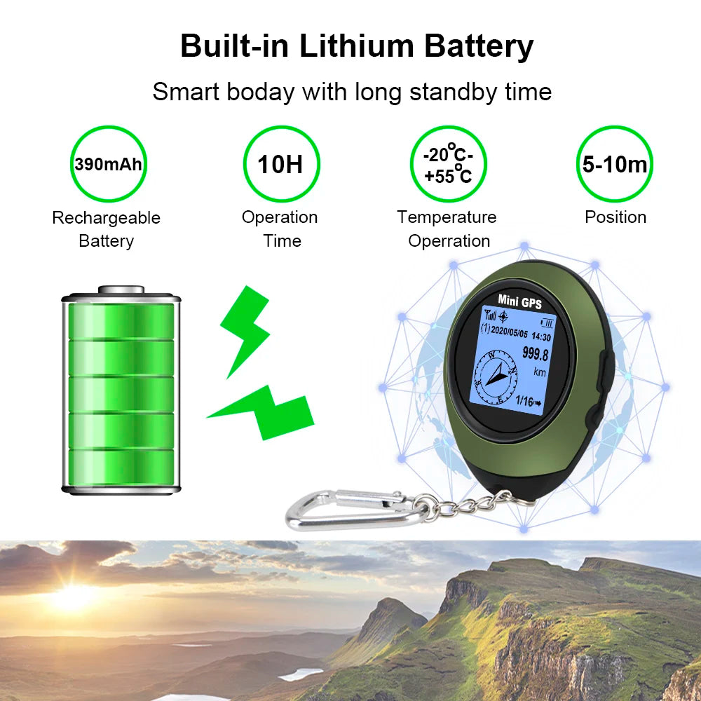 Mini GPS Portátil de Alta Precisão com Bússola e Altímetro
