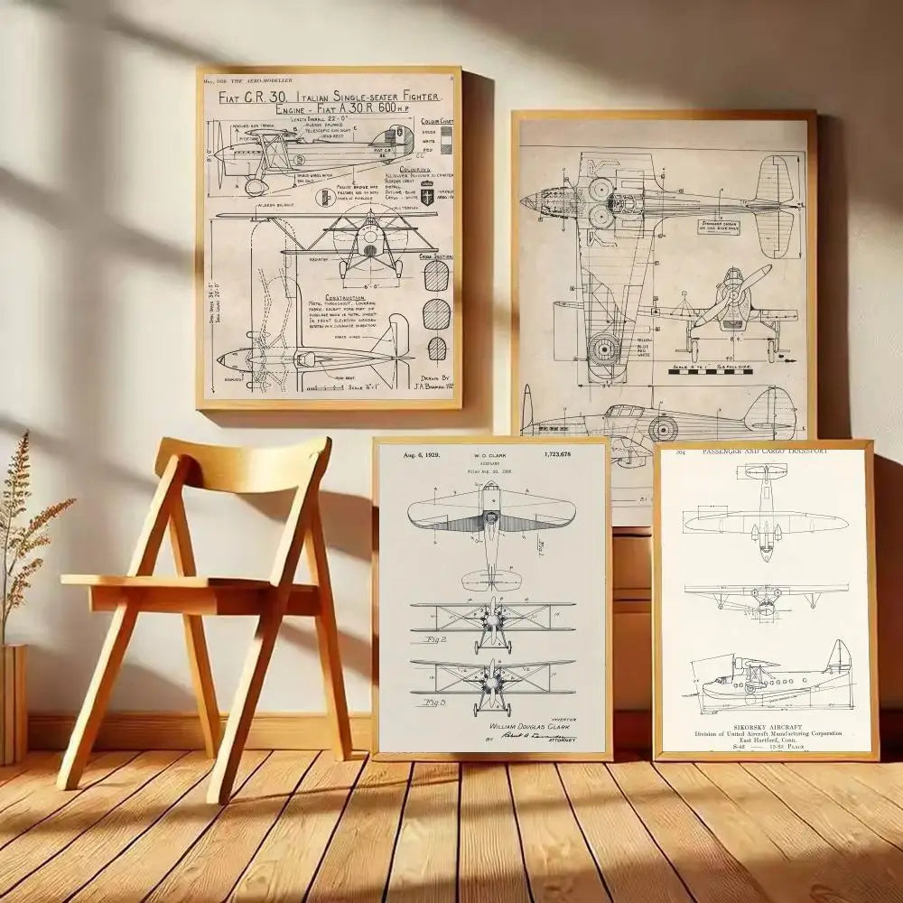 Poster Minimalista de Estrutura Aeronáutica Desenho Técnico Boeing