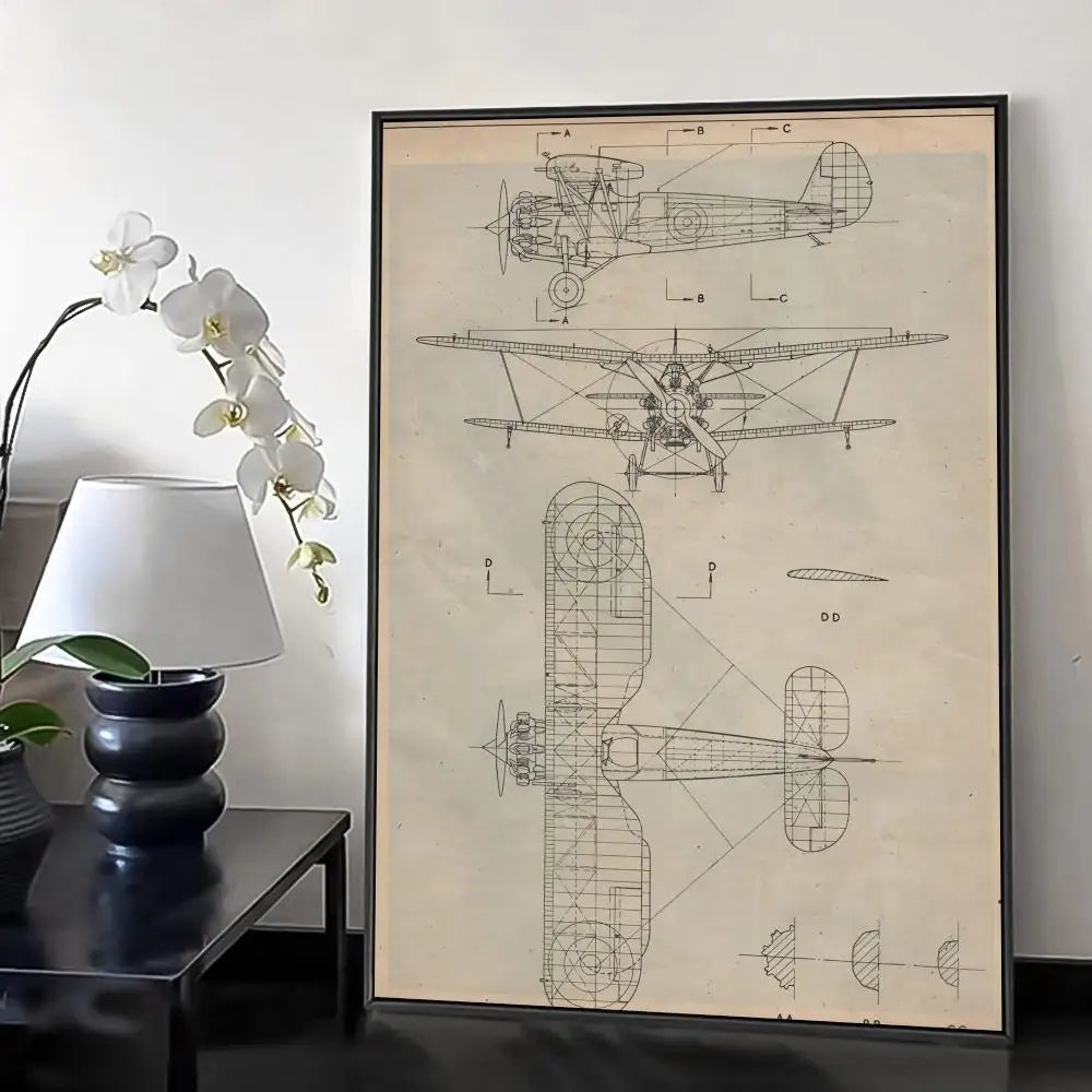Poster Minimalista de Estrutura Aeronáutica Desenho Técnico Boeing