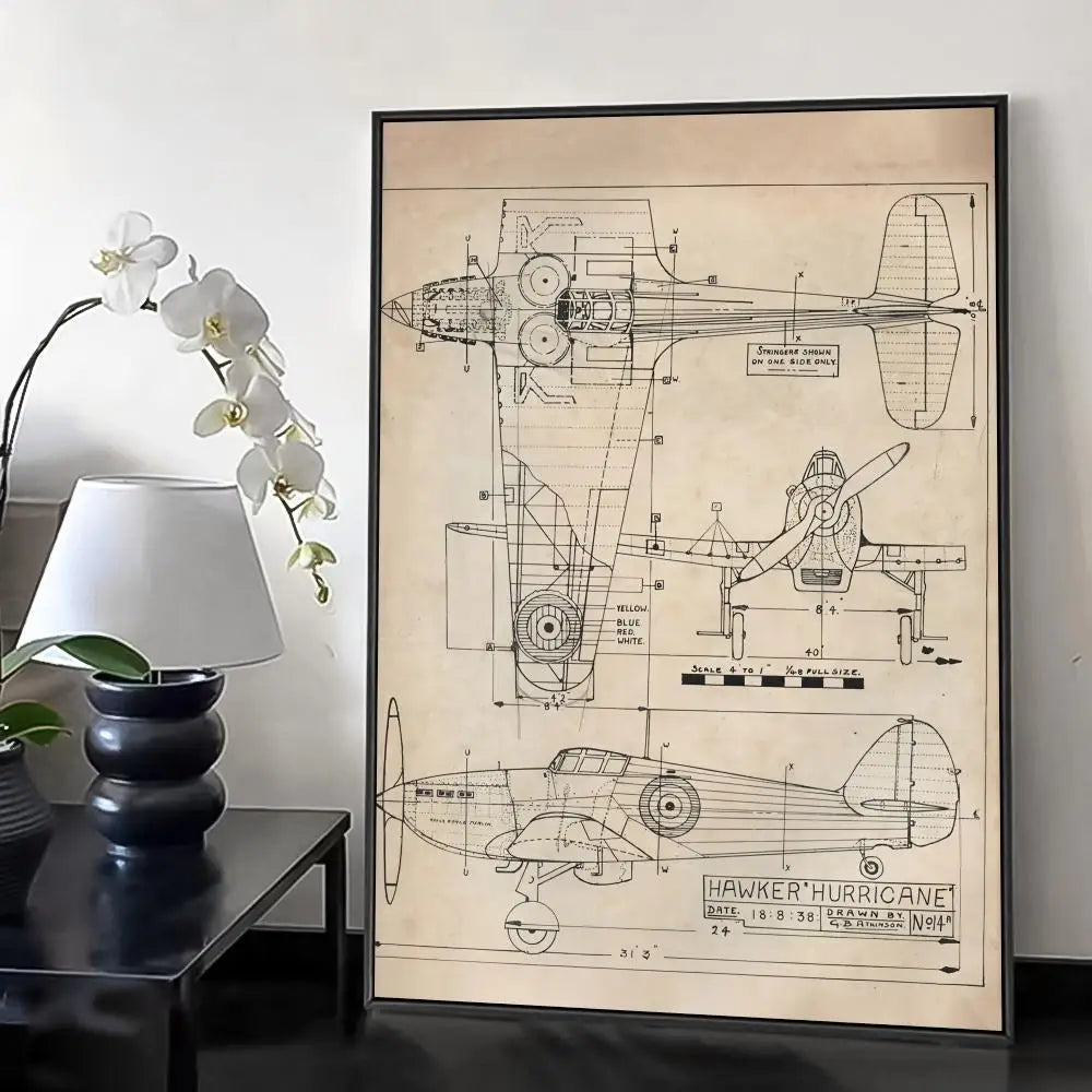 Poster Minimalista de Estrutura Aeronáutica Desenho Técnico Boeing