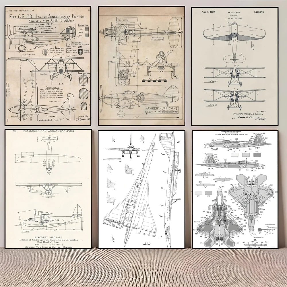 Poster Minimalista de Estrutura Aeronáutica Desenho Técnico Boeing