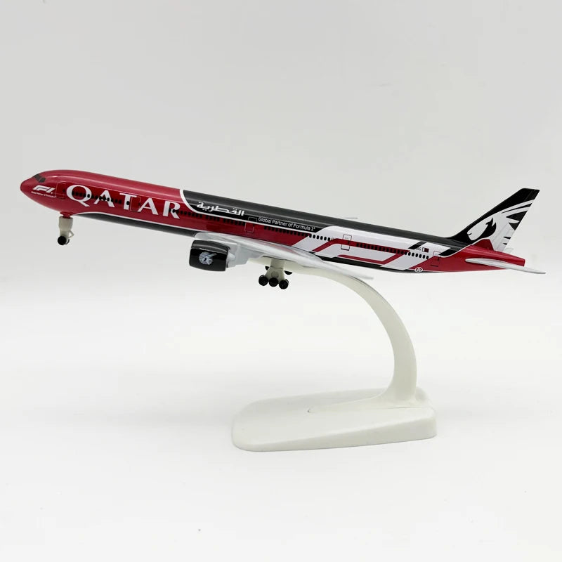Miniatura de Avião Boeing 777-300 Qatar Airways Metal 20cm com Rodas