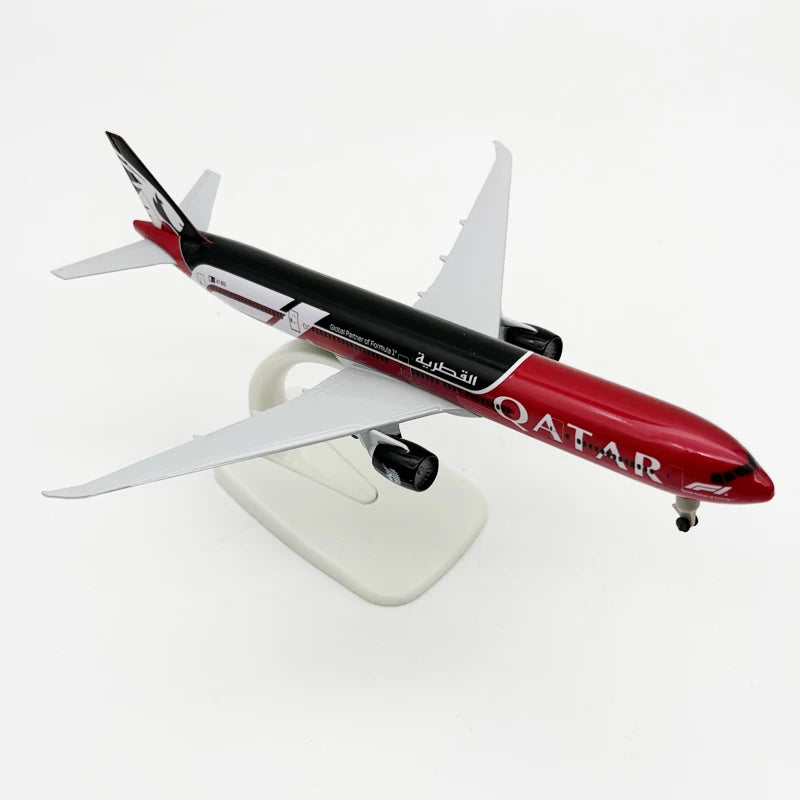 Miniatura de Avião Boeing 777-300 Qatar Airways Metal 20cm com Rodas