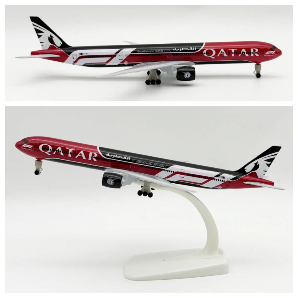 Miniatura de Avião Boeing 777-300 Qatar Airways Metal 20cm com Rodas