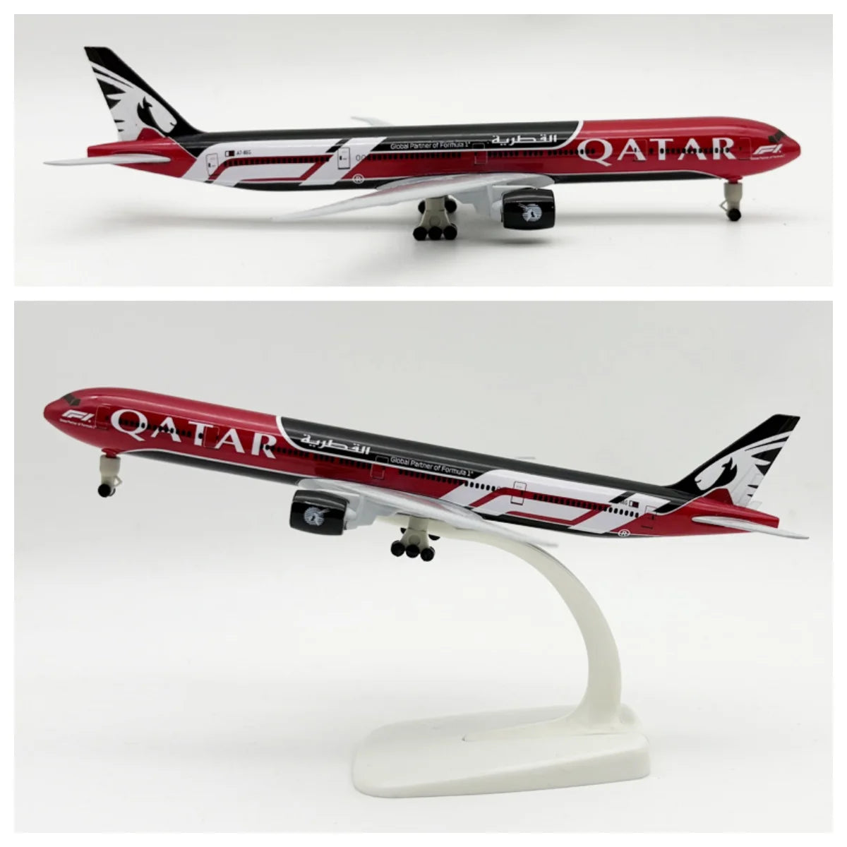 Miniatura de Avião Boeing 777-300 Qatar Airways Metal 20cm com Rodas