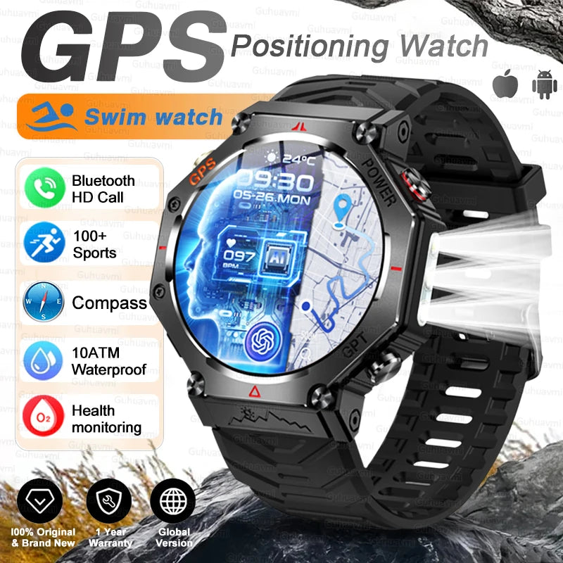 Smartwatch Militar T-Rex 3 Ultra GPS – Tela AMOLED, Bússola & Prova D'Água 10ATM