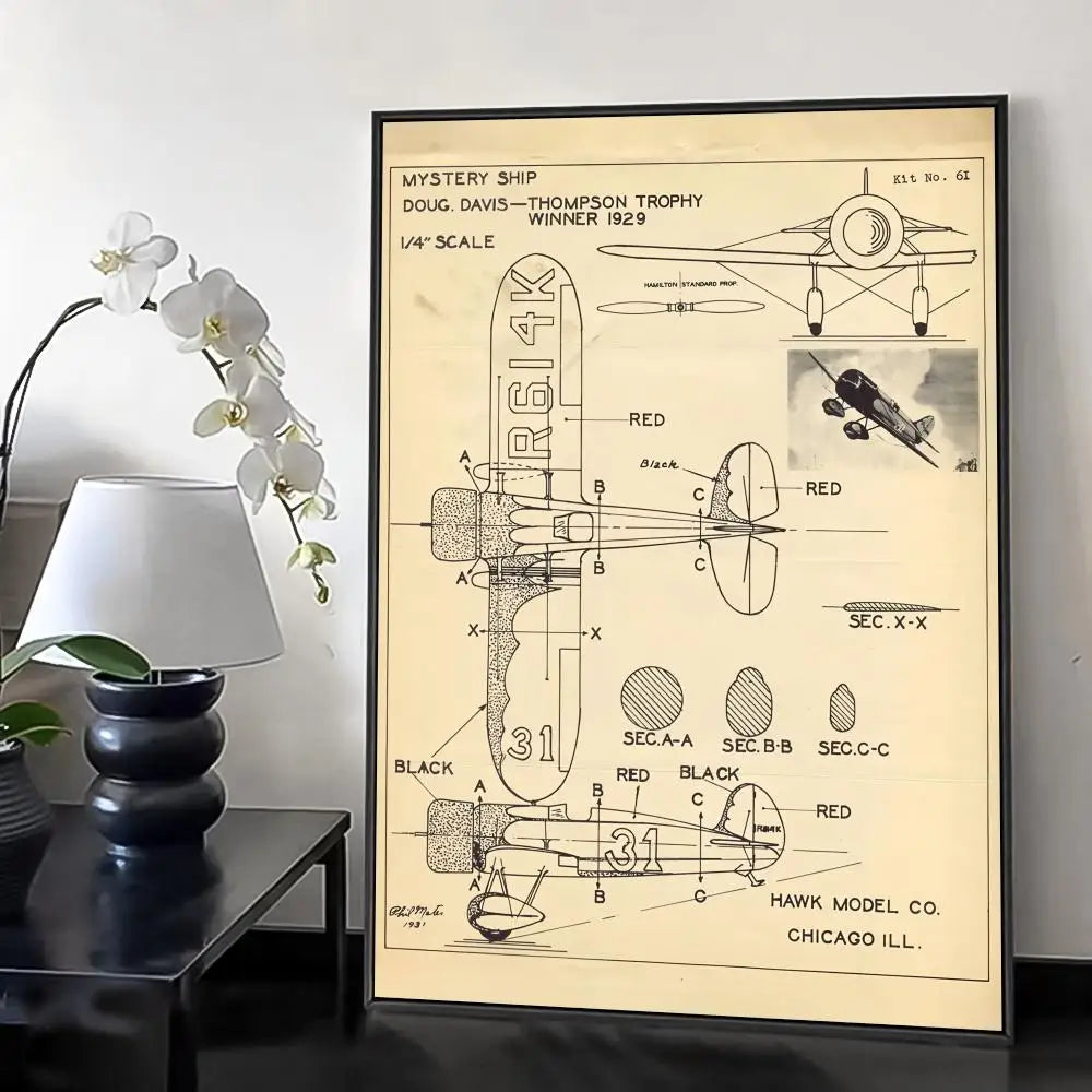 Poster Minimalista de Estrutura Aeronáutica Desenho Técnico Boeing