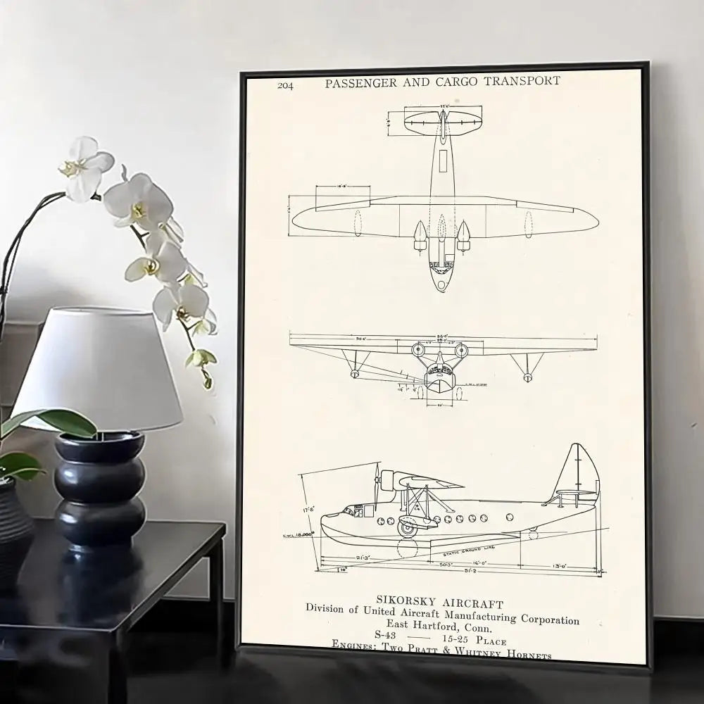 Poster Minimalista de Estrutura Aeronáutica Desenho Técnico Boeing