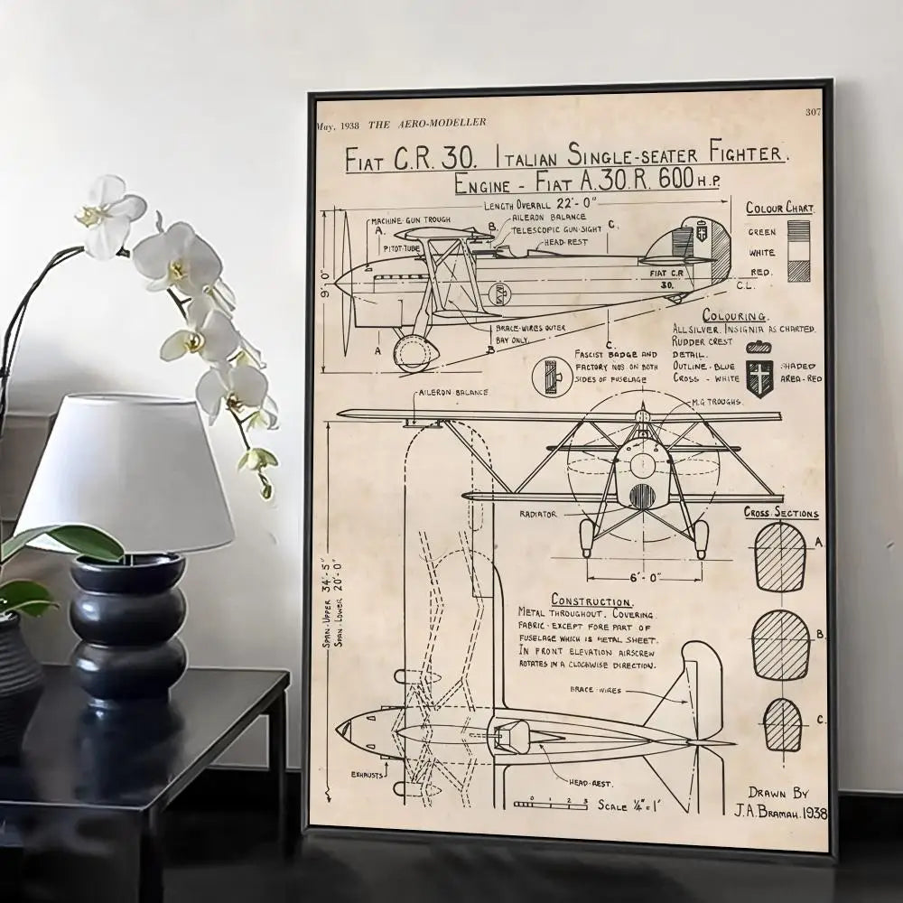 Poster Minimalista de Estrutura Aeronáutica Desenho Técnico Boeing