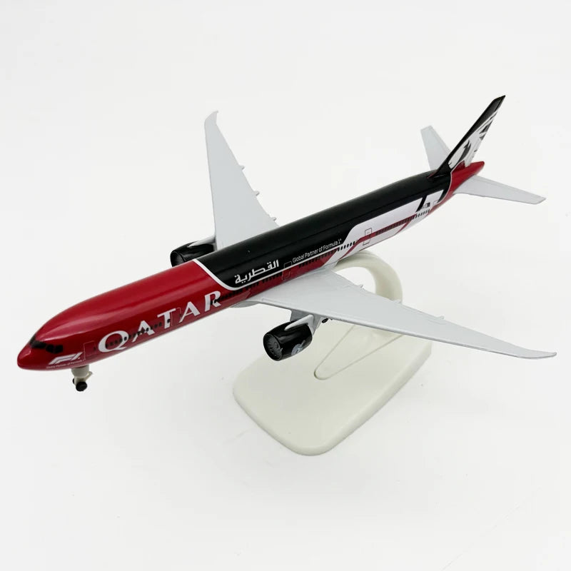 Miniatura de Avião Boeing 777-300 Qatar Airways Metal 20cm com Rodas